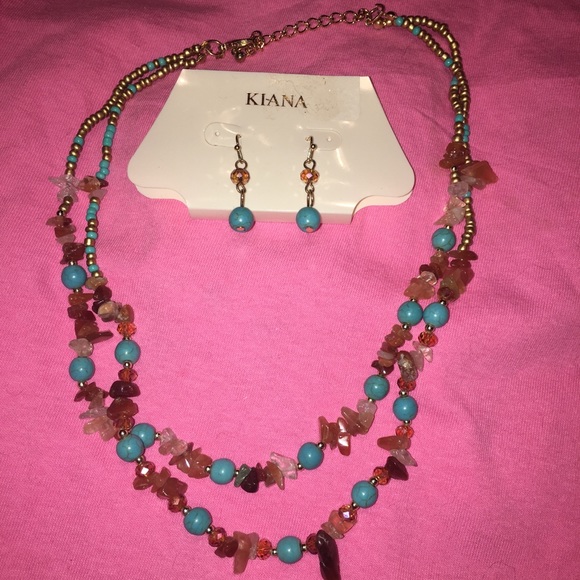Multi color double strand necklace & earrings - Picture 3 of 6